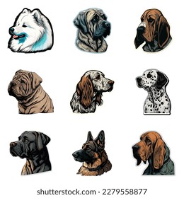 Dog Stickers Flat Icon Set Isolated On White Background
