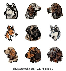 Dog Stickers Flat Icon Set Isolated On White Background