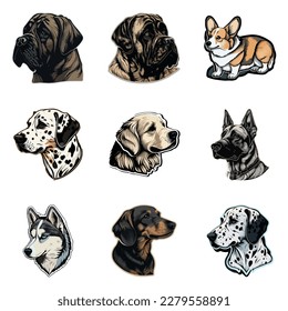 Dog Stickers Flat Icon Set Isolated On White Background