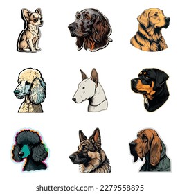 Dog Stickers Flat Icon Set Isolated On White Background