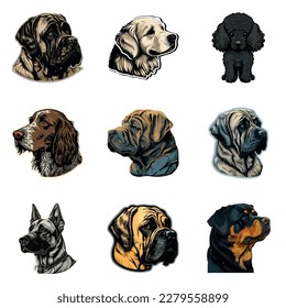 Dog Stickers Flat Icon Set Isolated On White Background