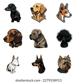 Dog Stickers Flat Icon Set Isolated On White Background