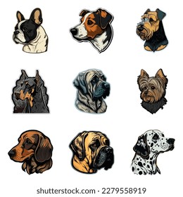 Dog Stickers Flat Icon Set Isolated On White Background