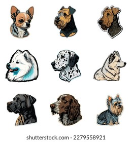 Dog Stickers Flat Icon Set Isolated On White Background