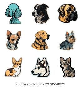 Dog Stickers Flat Icon Set Isolated On White Background