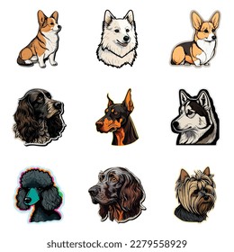 Dog Stickers Flat Icon Set Isolated On White Background