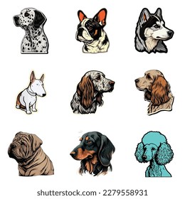 Dog Stickers Flat Icon Set Isolated On White Background