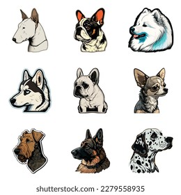 Dog Stickers Flat Icon Set Isolated On White Background