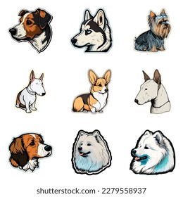 Dog Stickers Flat Icon Set Isolated On White Background