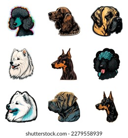 Dog Stickers Flat Icon Set Isolated On White Background
