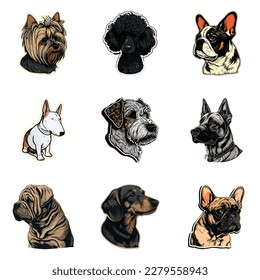 Dog Stickers Flat Icon Set Isolated On White Background