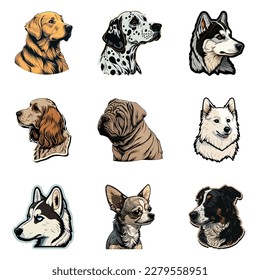 Dog Stickers Flat Icon Set Isolated On White Background