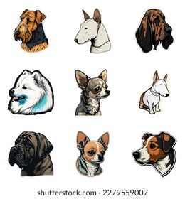 Dog Stickers Flat Icon Set Isolated On White Background