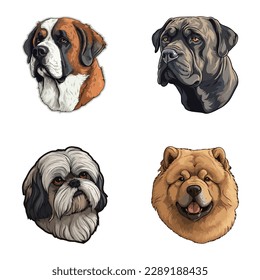 Dog Stickers Flat Icon Set Isolated On White Background