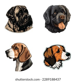Dog Stickers Flat Icon Set Isolated On White Background