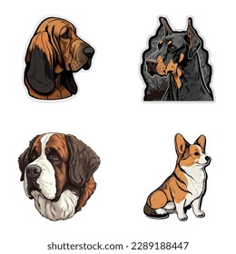 Dog Stickers Flat Icon Set Isolated On White Background