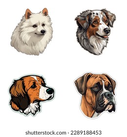 Dog Stickers Flat Icon Set Isolated On White Background