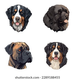 Dog Stickers Flat Icon Set Isolated On White Background