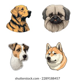 Dog Stickers Flat Icon Set Isolated On White Background