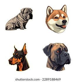 Dog Stickers Flat Icon Set Isolated On White Background