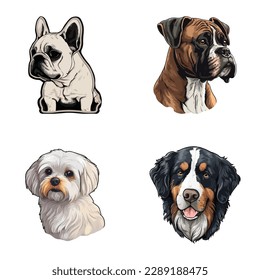 Dog Stickers Flat Icon Set Isolated On White Background