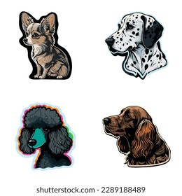 Dog Stickers Flat Icon Set Isolated On White Background