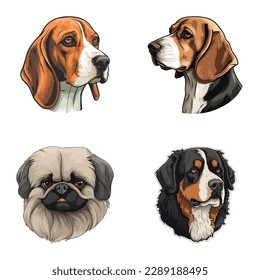 Dog Stickers Flat Icon Set Isolated On White Background