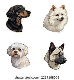 Dog Stickers Flat Icon Set Isolated On White Background