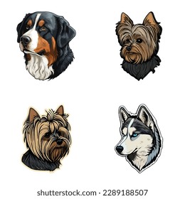 Dog Stickers Flat Icon Set Isolated On White Background