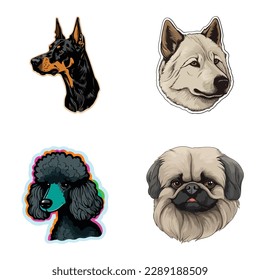 Dog Stickers Flat Icon Set Isolated On White Background