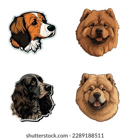 Dog Stickers Flat Icon Set Isolated On White Background