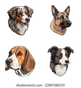 Dog Stickers Flat Icon Set Isolated On White Background