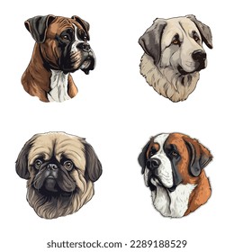 Dog Stickers Flat Icon Set Isolated On White Background