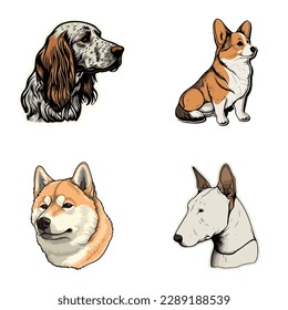 Dog Stickers Flat Icon Set Isolated On White Background