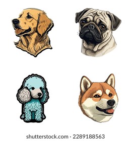 Dog Stickers Flat Icon Set Isolated On White Background