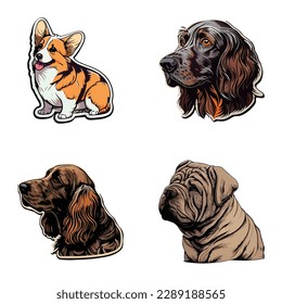 Pegatinas De Perro Icono Plano Aislado En Fondo Blanco