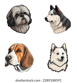 Dog Stickers Flat Icon Set Isolated On White Background