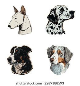 Dog Stickers Flat Icon Set Isolated On White Background