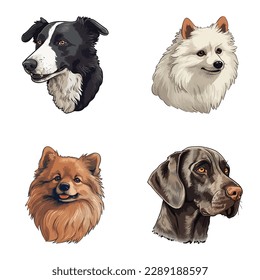 Dog Stickers Flat Icon Set Isolated On White Background