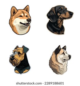 Dog Stickers Flat Icon Set Isolated On White Background