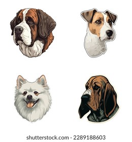 Dog Stickers Flat Icon Set Isolated On White Background