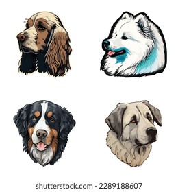 Dog Stickers Flat Icon Set Isolated On White Background