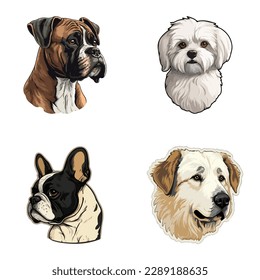 Dog Stickers Flat Icon Set Isolated On White Background