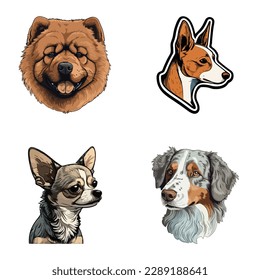 Dog Stickers Flat Icon Set Isolated On White Background svg