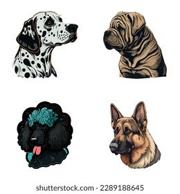 Dog Stickers Flat Icon Set Isolated On White Background
