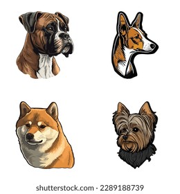 Dog Stickers Flat Icon Set Isolated On White Background