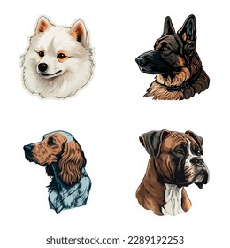 Dog Stickers Flat Icon Set Isolated On White Background