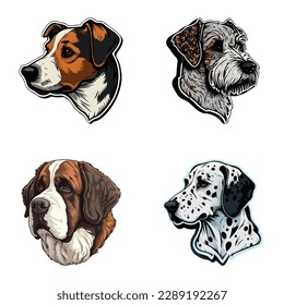 Dog Stickers Flat Icon Set Isolated On White Background