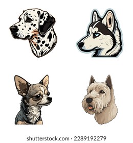Dog Stickers Flat Icon Set Isolated On White Background
