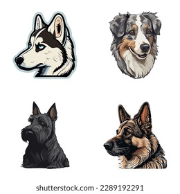 Dog Stickers Flat Icon Set Isolated On White Background